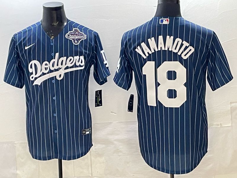 Men 2026 Nike Los Angeles Dodgers #18 Yamamoto Blue Stripe Game MLB Jersey 011